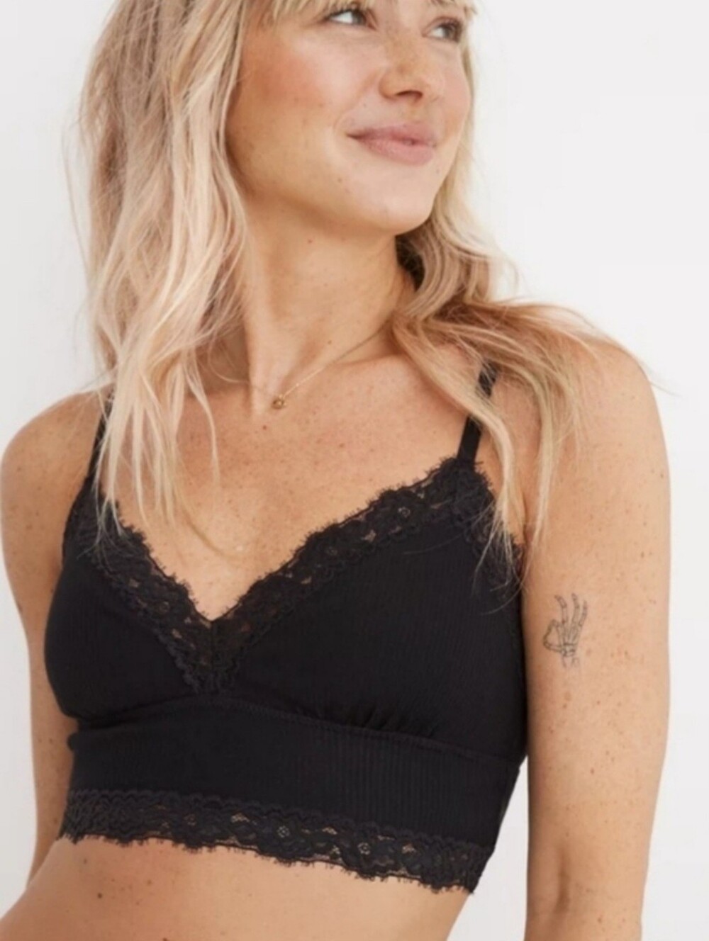 AERIE🦋 Ribbed Eyelash Lace Trim Longline Bralette SIZE S